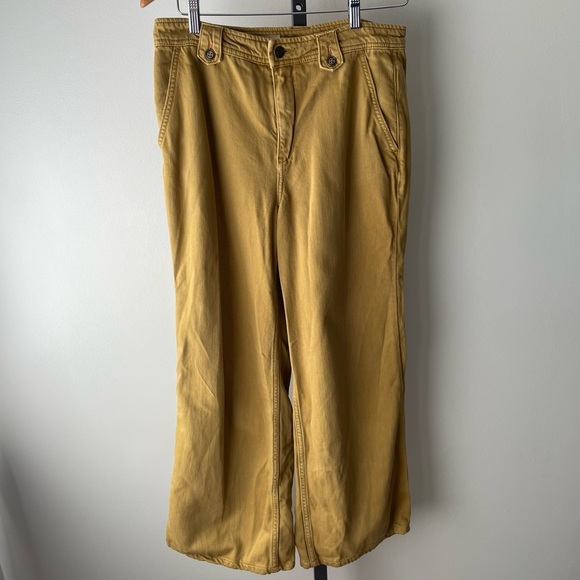 Pilcro Wide Leg Trouser Jeans High Rise Pant Mustard Yellow Baggy Anthro Size 29 - Picture 8 of 12